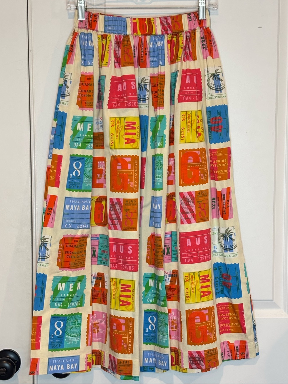 Alden Adair Danny Midi Skirt Voyage Stamp Postcard Ticket Print XS